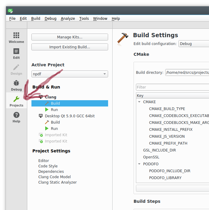 Image of Qt project build settings