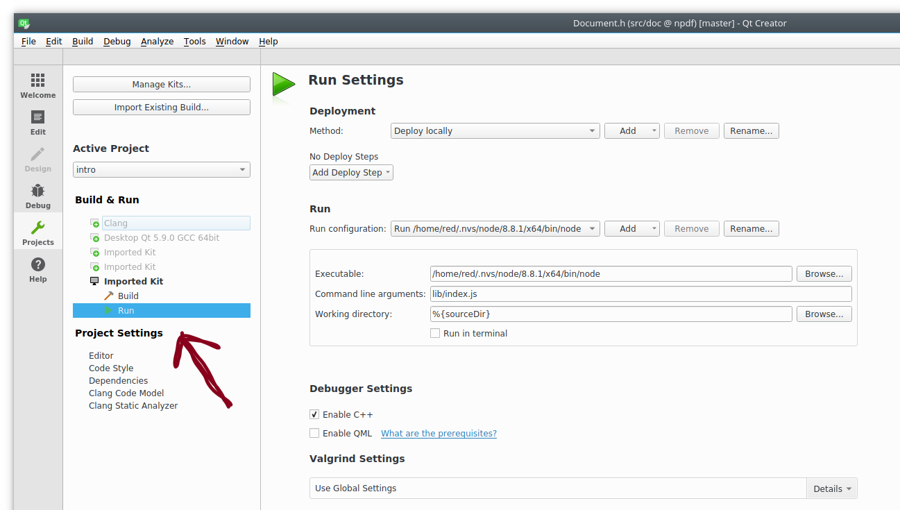 Image of Qt run configuration